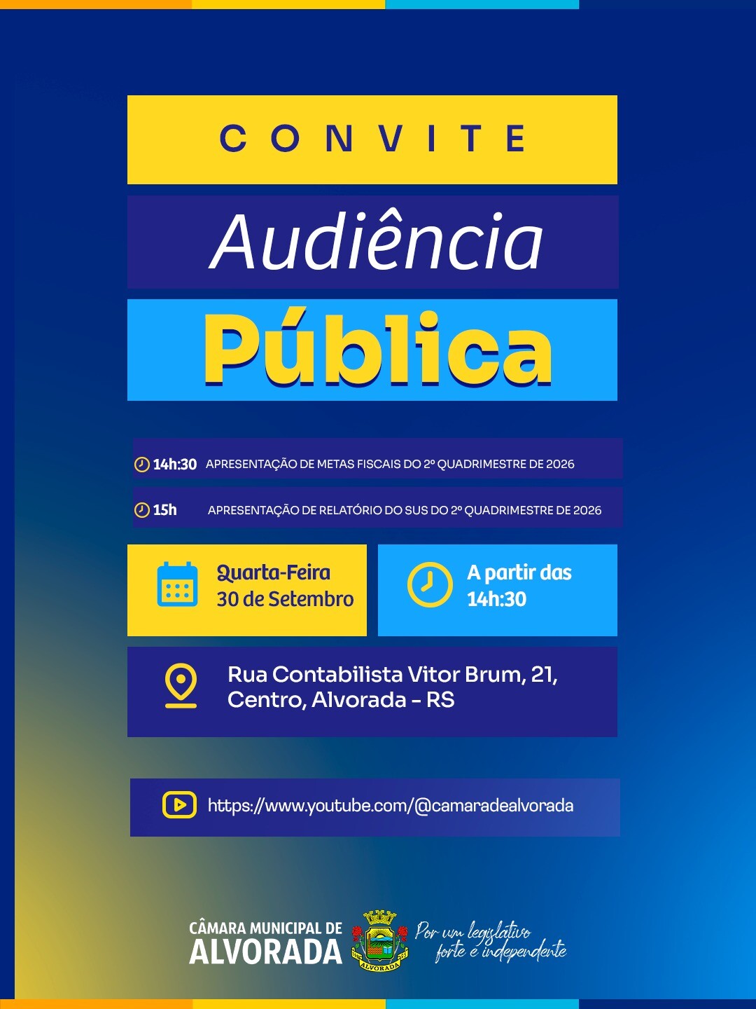 AUDIÊNCIAS PÚBLICAS: METAS FISCAIS E RELATÓRIO DO SUS – 2º QUADRIMESTRE DE 2026
